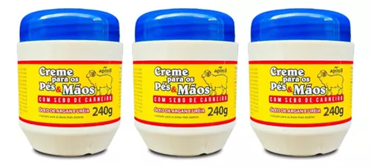 CREME PARA PÉS E MÃOS COM SEBO DE CARNEIRO POTE APINIL 240G