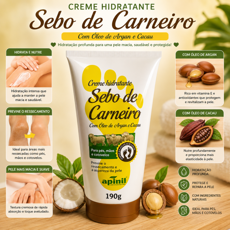 CREME HIDRATANTE SEBO DE CARNEIRO BISNAGA APINIL 190G