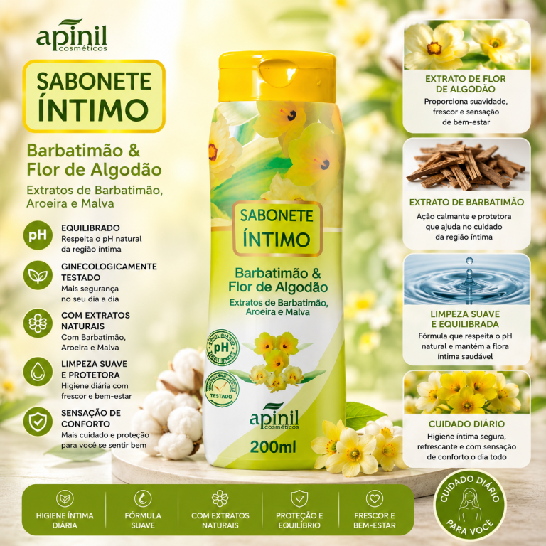 SABONETE ÍNTIMO DE BARBATIMÃO E FLOR DE ALGODÃO APINIL 200 ML