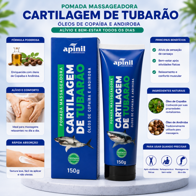 POMADA MASSAGEADORA CARTILAGEM DE TUBARÃO BISNAGA APINIL 150G