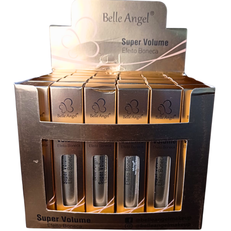 MÁSCARA DE CÍLIOS SUPER VOLUME EFEITO BONECA 18ML BELLE ANGEL BOX COM 24 UN