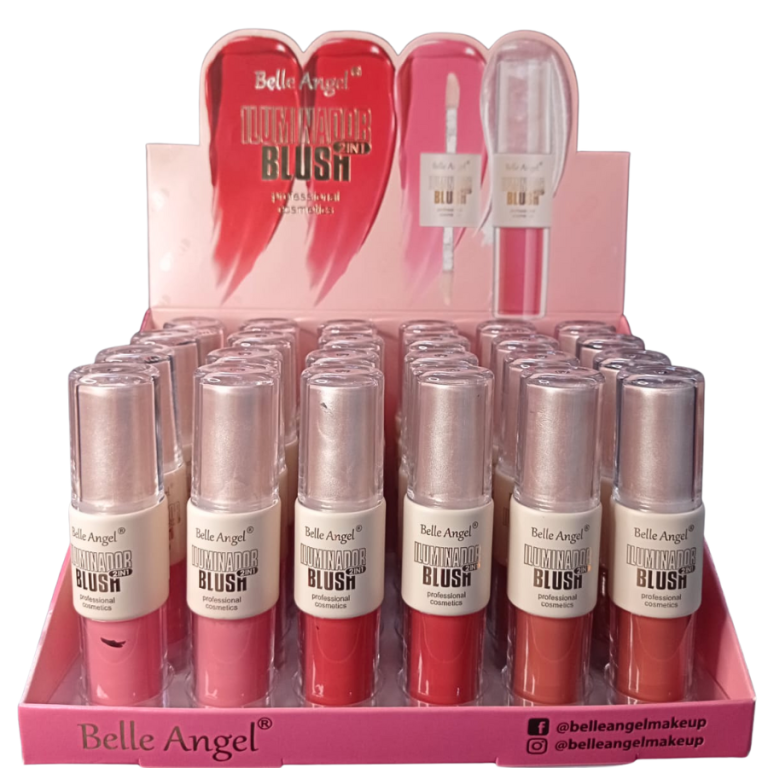 ILUMINADOR E BLUSH LÍQUIDOS BELLE ANGEL BOX COM 24 UN