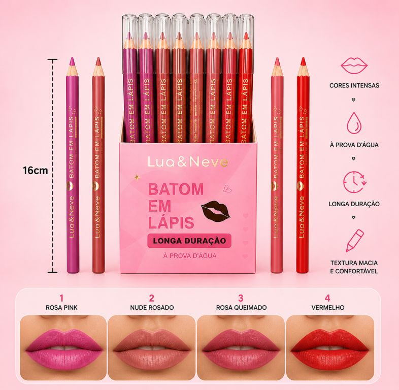 LÁPIS LABIAL BOX LUA E NEVE COM 36 UN