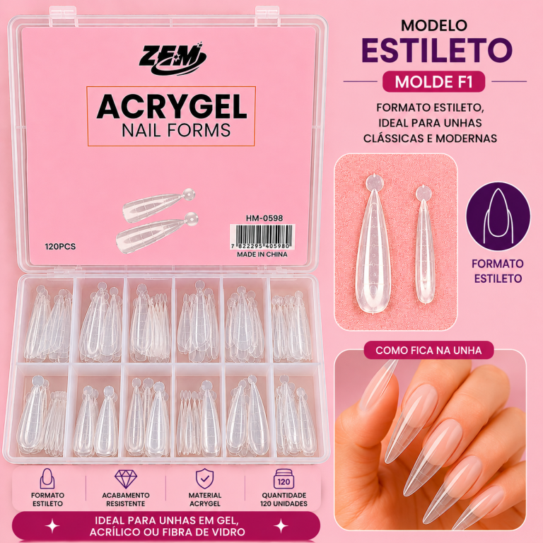 CARTELA MOLDE F1 ZEM ESTILETO COM 120 UN