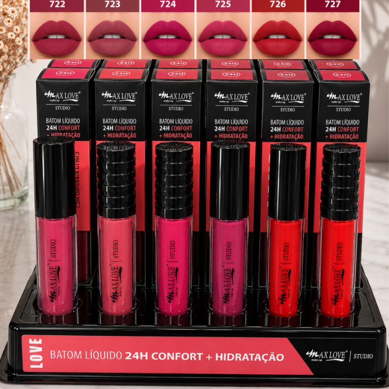BATOM LÍQUIDO CONFORT 24 HORAS COR 722 AO 727 MAX LOVE BOX COM 48 UN