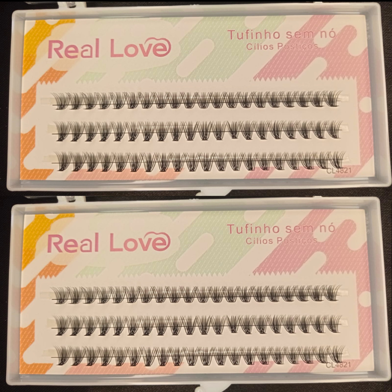 CARTELA DE CÍLIOS TUFINHOS SEM NÓ 30P 08MM 0.07D REAL LOVE BOX COM 10 UN