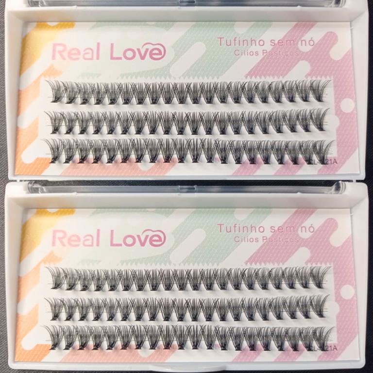 CARTELA DE CÍLIOS TUFINHOS SEM NÓ 30P 10MM 0.07D REAL LOVE BOX COM 10 UN