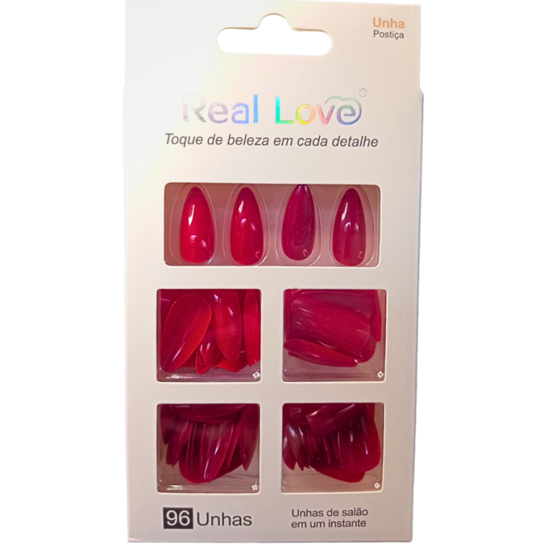 UNHA POSTIÇA TONS VERMELHOS ESTILETO REAL LOVE COM 96 UN