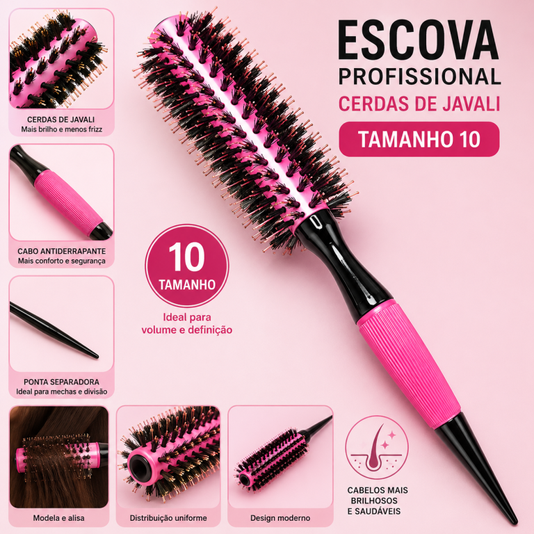 ESCOVA PROFISSIONAL PARA CABELO CERDAS DE JAVALI TAMANHO 10