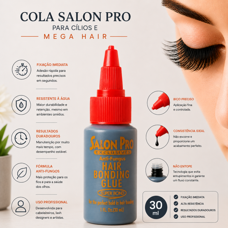 COLA DE CÍLIOS E CABELO SALON PRO SUPER BOND ANTI FUNGO 30 ML