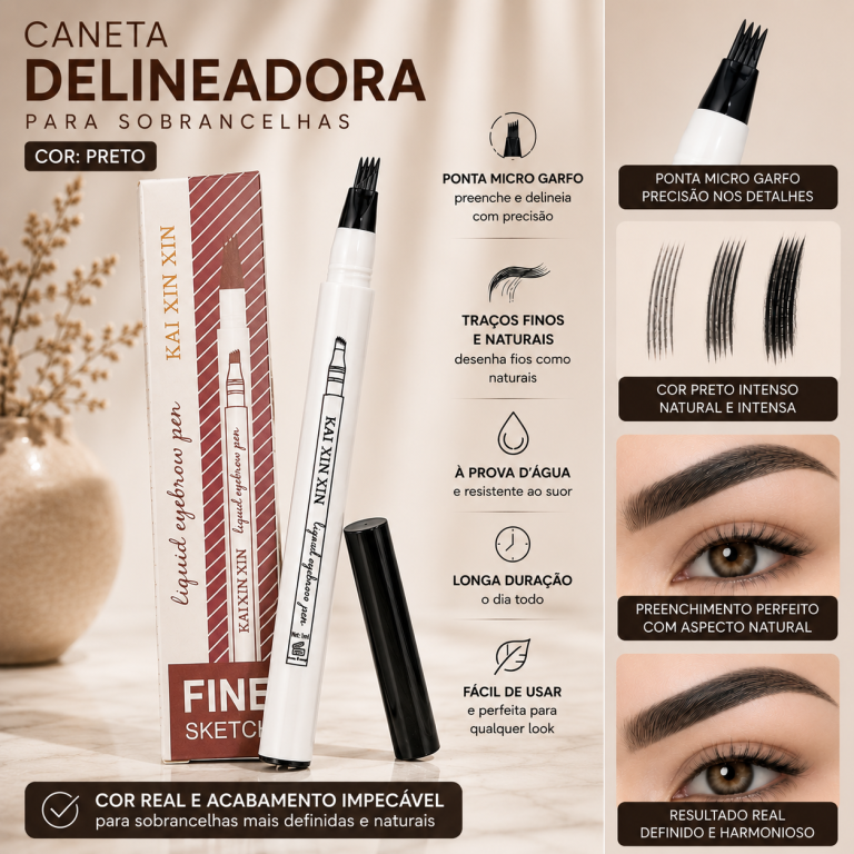 CANETA DELINEADORA SOBRANCELHA #4 PRETA KAI XIN XIN