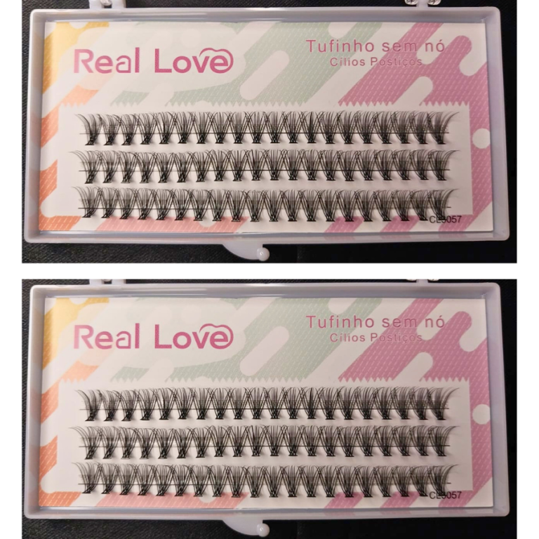 CARTELA DE CÍLIOS TUFINHOS SEM NÓ 20P 10MM 0.10D  REAL LOVE BOX COM 10 UN