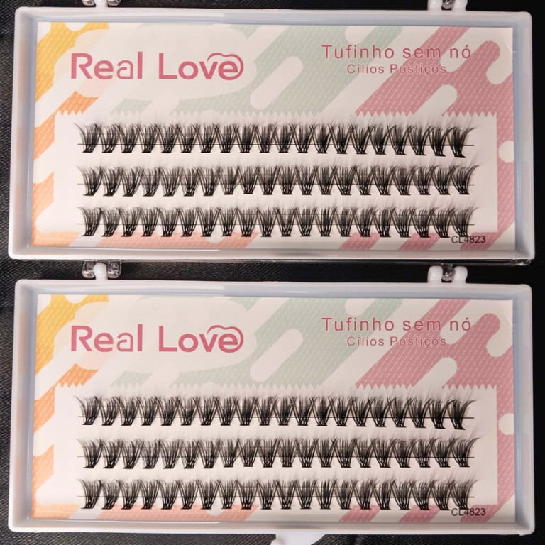 CARTELA DE CÍLIOS TUFINHOS SEM NÓ 40P 09MM 0.07D  REAL LOVE BOX COM 10 UN