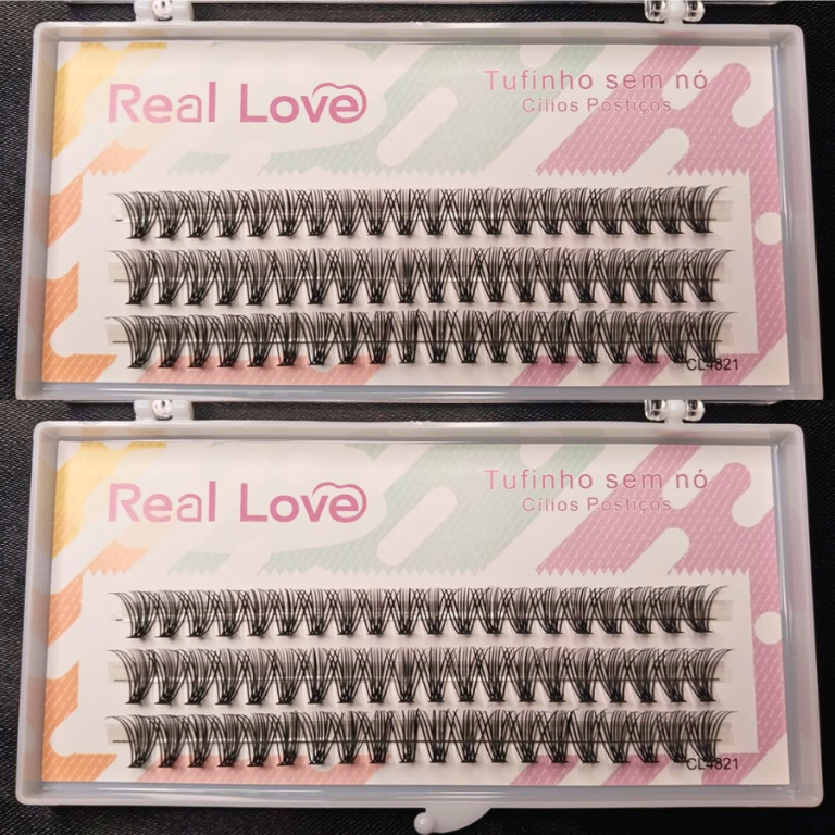 CARTELA DE CÍLIOS TUFINHOS SEM NÓ 30P 12MM 0.07D REAL LOVE BOX COM 10 UN