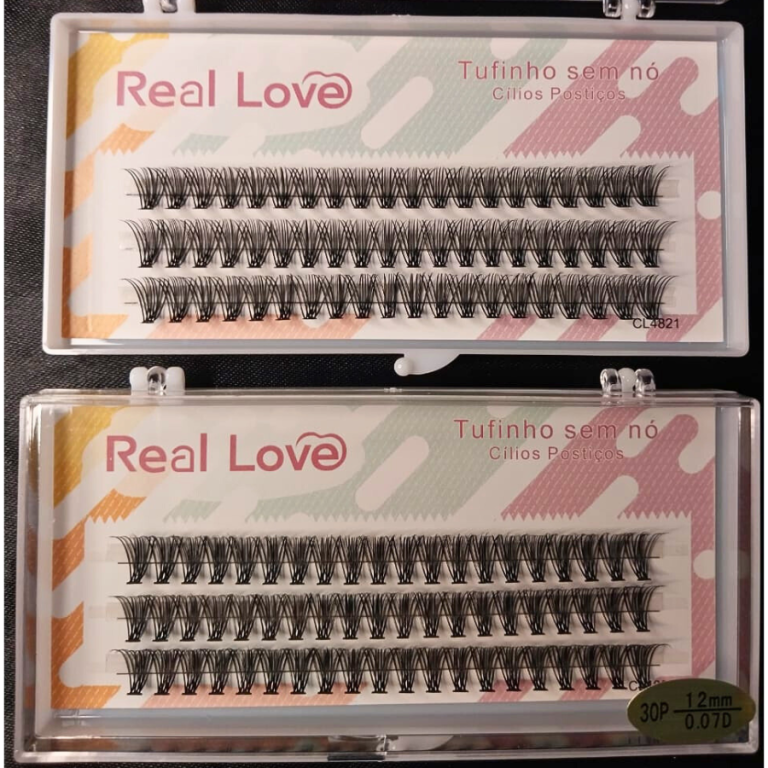 CARTELA DE CÍLIOS TUFINHOS SEM NÓ 30P 12MM 0.07D REAL LOVE BOX COM 10 UN