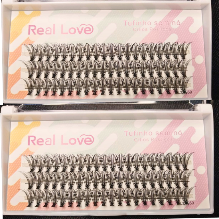 CARTELA DE CÍLIOS TUFINHOS SEM NÓ 20P 14MM 0.10D REAL LOVE BOX COM 10 UN