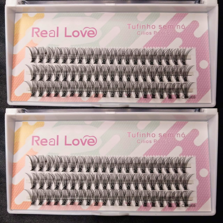 CARTELA DE CÍLIOS TUFINHOS SEM NÓ 20P 12MM 0.10D REAL LOVE BOX COM 10 UN