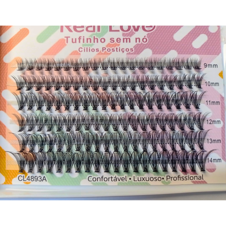 CARTELA DE CÍLIOS TUFINHOS SEM NÓ 20P-0.10D E 30P-0.07D MIX REAL LOVE