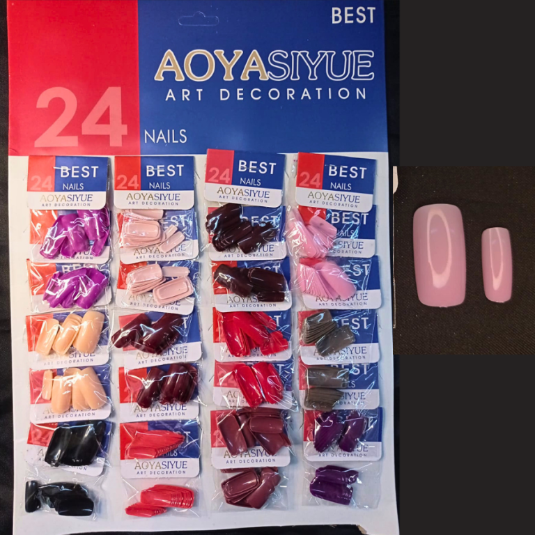 CARTELA DE UNHA POSTIÇA COLORIDA QUADRADA COM 24 KITS