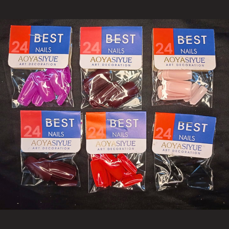 CARTELA DE UNHA POSTIÇA COLORIDA QUADRADA COM 24 KITS