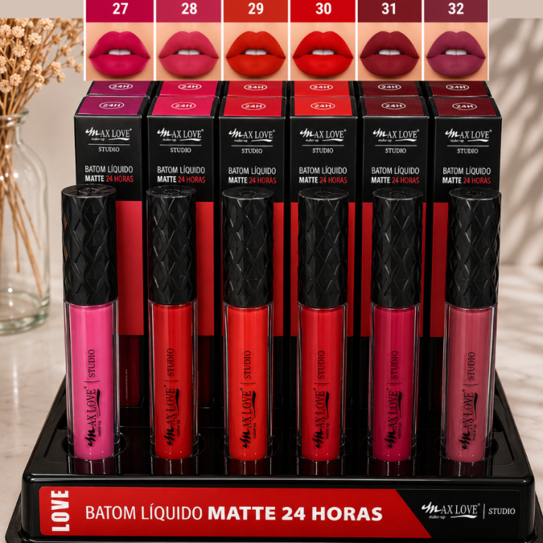 BATOM LÍQUIDO MATTE 24 HORAS 27 AO 32 MAX LOVE BOX COM 48 UN
