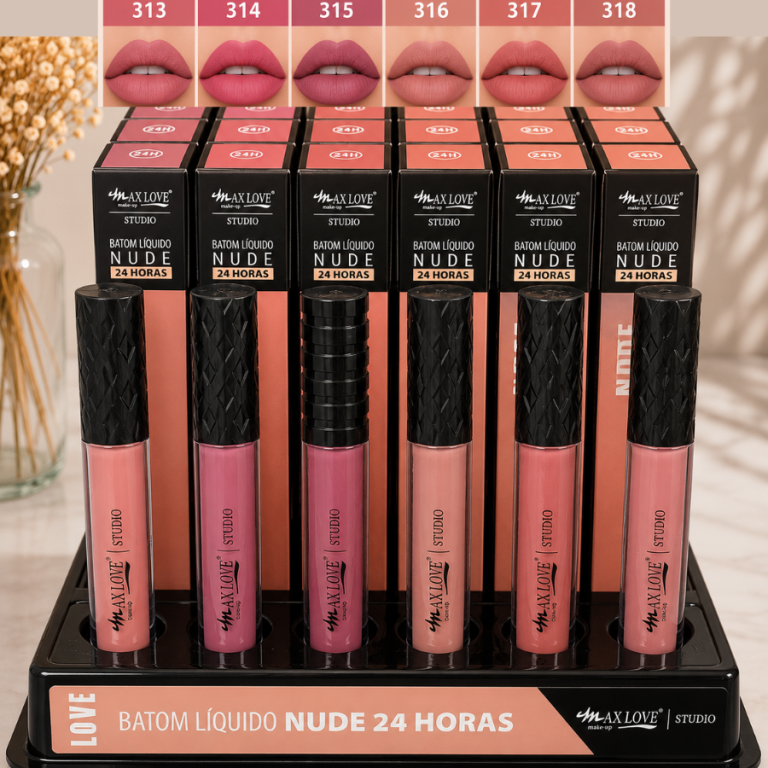 BATOM LÍQUIDO MATTE 24 HORAS NUDE 313 AO 318 MAX LOVE BOX COM 48 UN