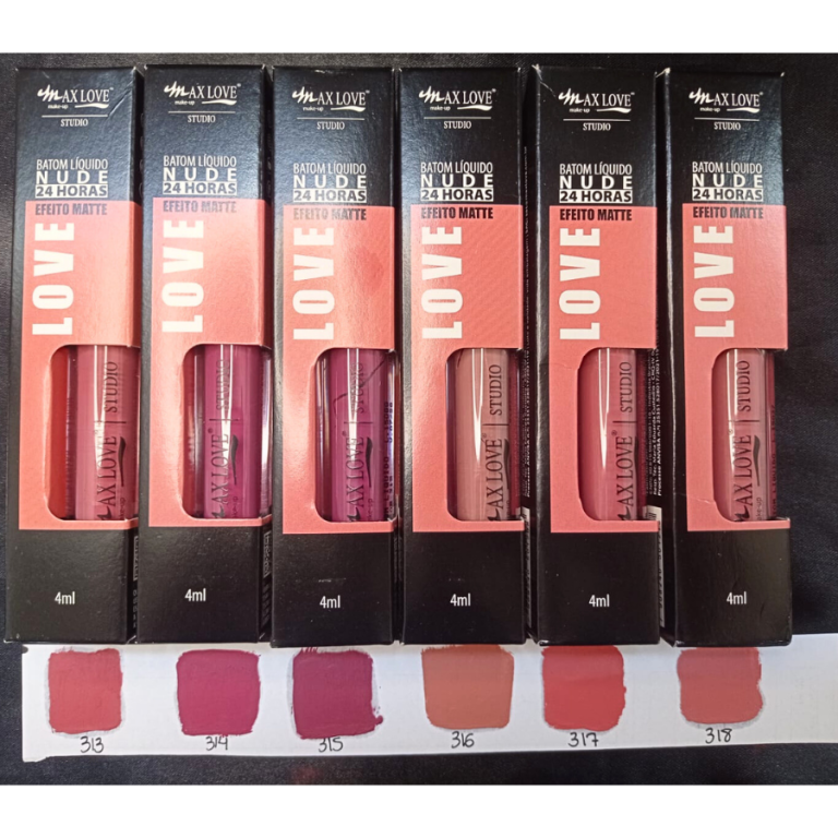 BATOM LÍQUIDO MATTE 24 HORAS NUDE 313 AO 318 MAX LOVE BOX COM 48 UN