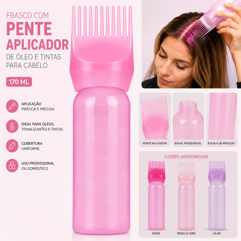 FRASCO COM PENTE APLICADOR DE ÓLEO E TINTA PARA CABELO 170 ML