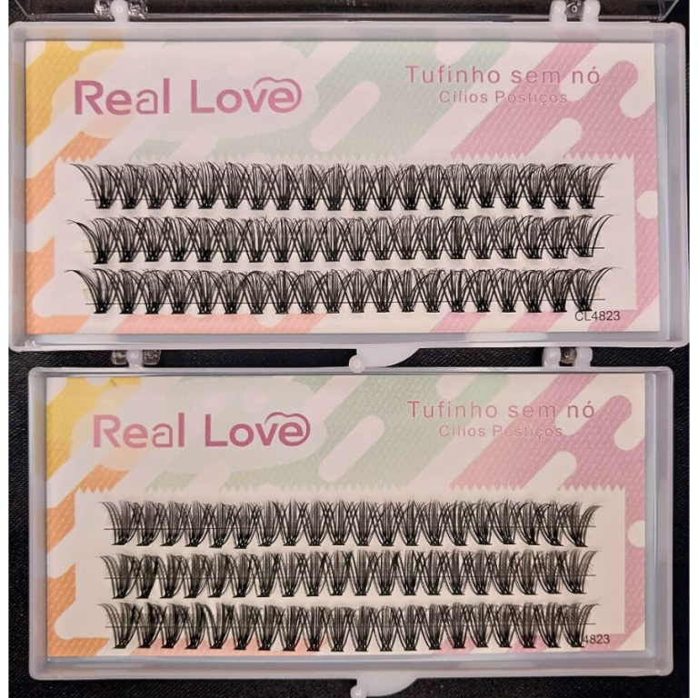CARTELA DE CÍLIOS TUFINHOS SEM NÓ 40P 12MM 0.07D  REAL LOVE BOX COM 10 UN
