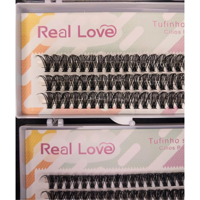 CARTELA DE CÍLIOS TUFINHOS SEM NÓ 40P 14MM 0.07D  REAL LOVE BOX COM 10 UN