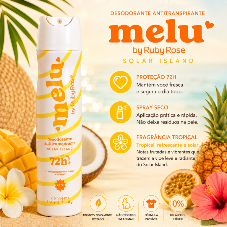 DESODORANTE 72H AEROSOL SOLAR ISLAND MELU RUBY ROSE 150ML