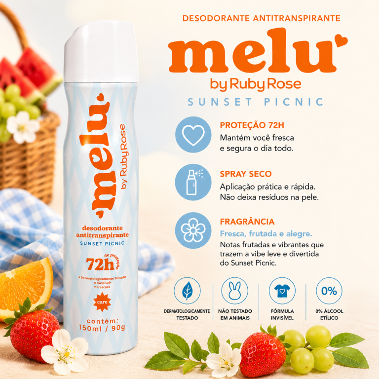DESODORANTE 72H AEROSOL SUNSET PICNIC MELU RUBY ROSE 150ML