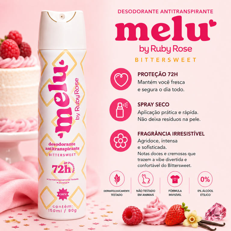 DESODORANTE 72H AEROSOL BITTERS WEET MELU RUBY ROSE 150ML