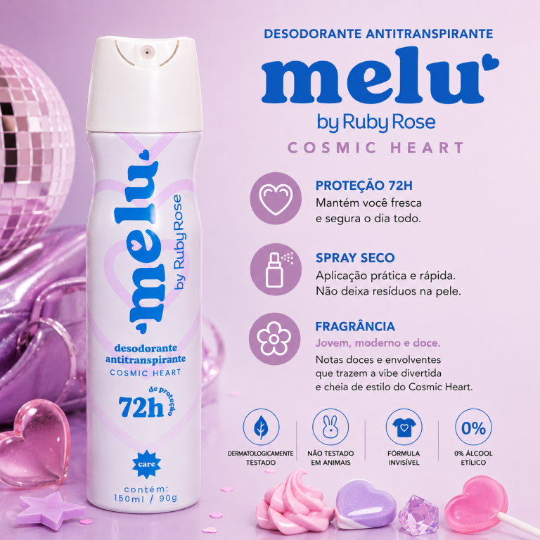 DESODORANTE 72H AEROSOL COSMIC HEART MELU RUBY ROSE 150 ML