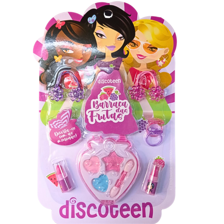 ESTOJO MORANGO KIT 2 ANÉIS 2 BUCHINHAS 2 BATONS DISCOTEEN