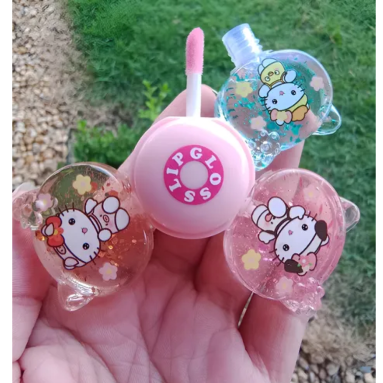 LIP GLOSS SPINNER 3 EM 1 COM GLITTER HELLO KITTY BOX COM 12 UN
