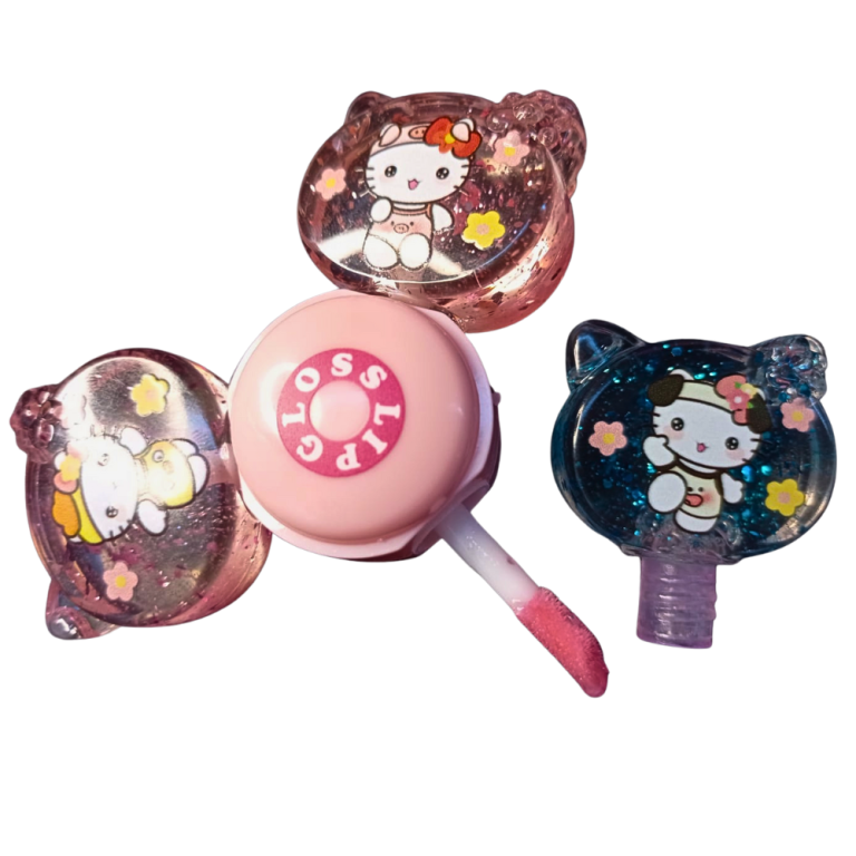 LIP GLOSS SPINNER 3 EM 1 COM GLITTER HELLO KITTY BOX COM 12 UN