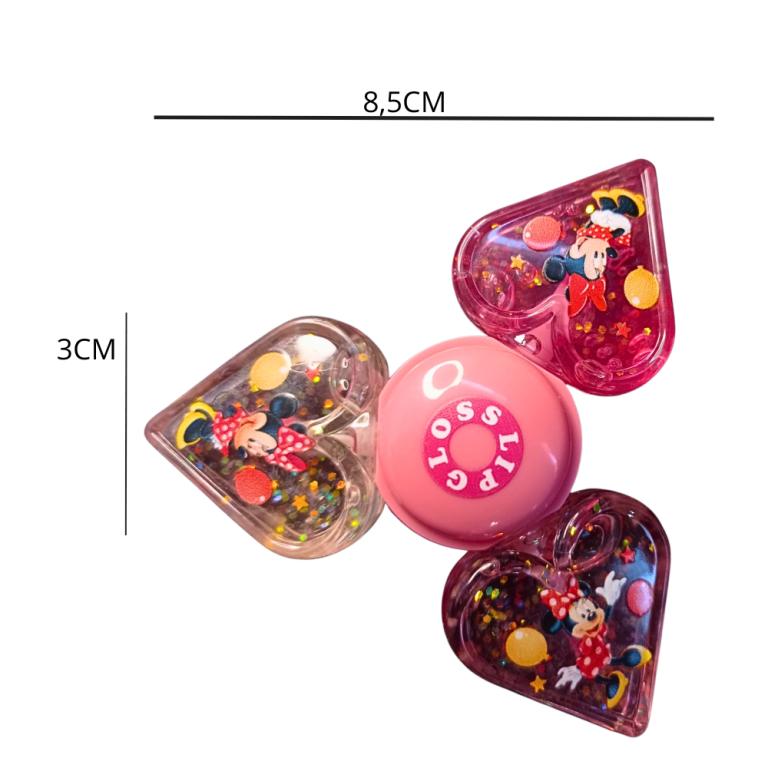 LIP GLOSS SPINNER 3 EM 1 COM GLITTER MINNIE MOUSE BOX COM 12 UN