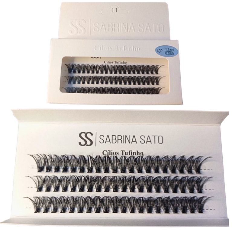 CARTELA DE CÍLIOS TUFINHO 40P 12MM 0.08D SABRINA SATO BOX COM 12 UN