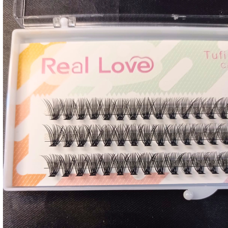 CARTELA DE CÍLIOS TUFINHOS SEM NÓ 40P 10MM 0.07D  REAL LOVE BOX COM 10 UN