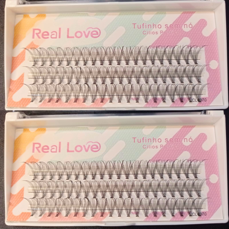 CARTELA DE CÍLIOS TUFINHOS SEM NÓ 12P 14MM 0.10D REAL LOVE BOX COM 10 UN