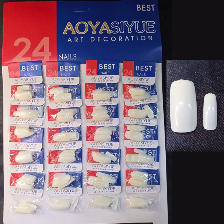 CARTELA DE UNHA POSTIÇA BRANCA QUADRADA AOYASIYUE COM 24 KITS