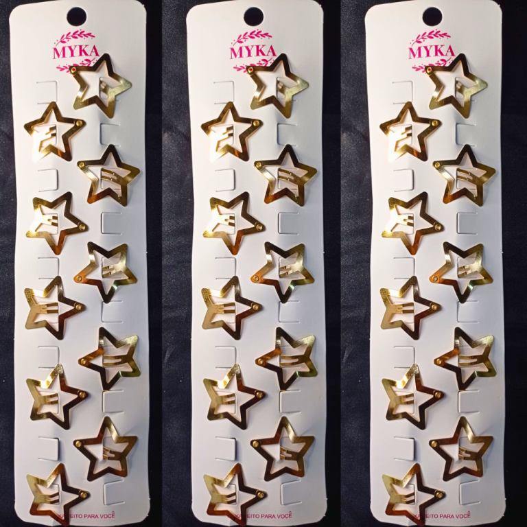 CARTELA TIC TAC COM 10UN METAL ESTRELA DOURADA 3 CM