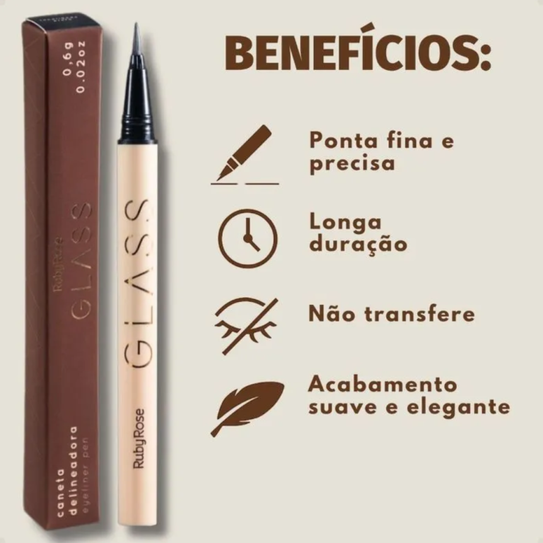 CANETA DELINEADORA PRETA GLASS RUBY ROSE 0,6G