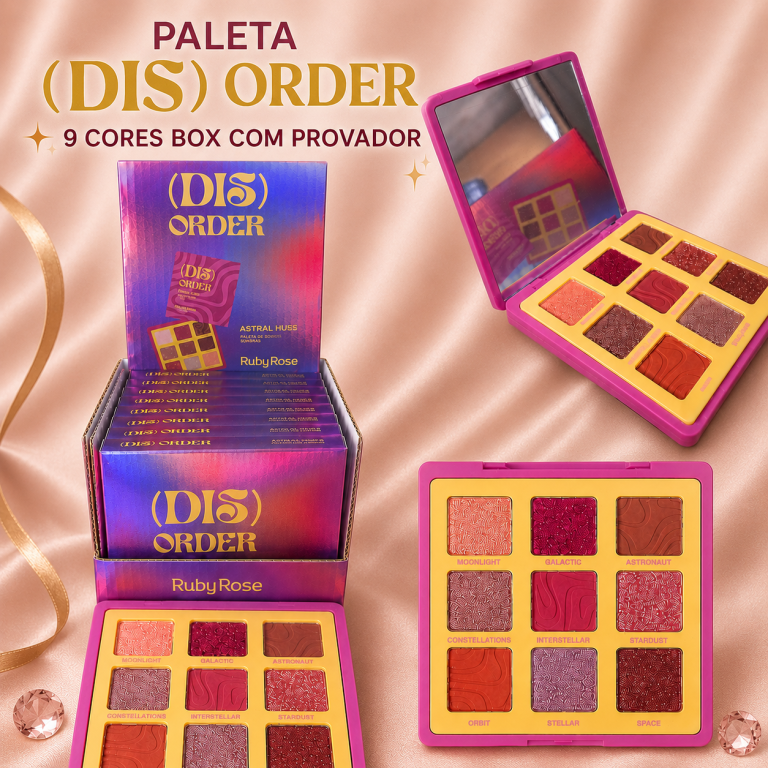 PALETA DE SOMBRA DIS ORDER 9 CORES RUBY ROSE BOX COM 12UN