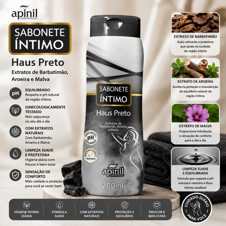 SABONETE ÍNTIMO HAUS PRETO APINIL 200 ML