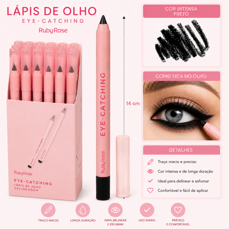 LÁPIS DE OLHO PRETO EYE CATCHING RUBY ROSE BOX COM 12UN