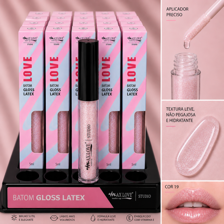 LIP GLOSS LÁTEX INCOLOR COM BRILHO 19 MAX LOVE BOX COM 48 UN