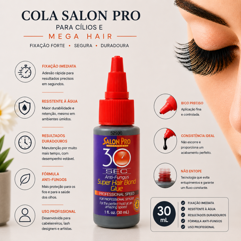 COLA DE CÍLIOS E CABELO SALON PRO SUPER BOND ANTI FUNGO 30SEC 30 ML