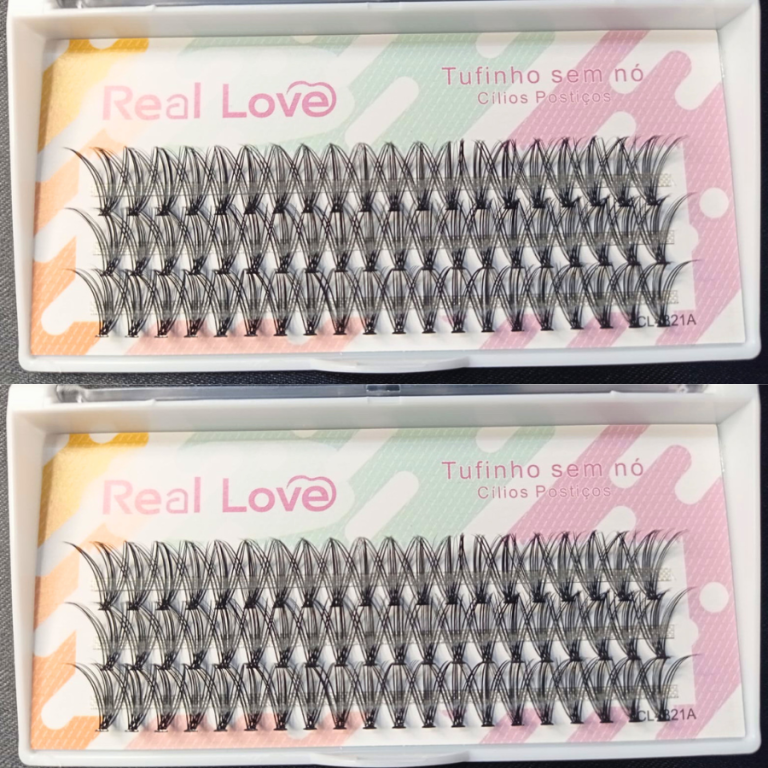 CARTELA DE CÍLIOS TUFINHOS SEM NÓ 30P 14MM 0.07D REAL LOVE BOX COM 10 UN